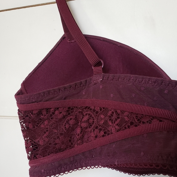 Burgundy Victoria’s Secret Padded Demi Lace Pullover Bra, Size Large lingerie - Picture 7 of 11
